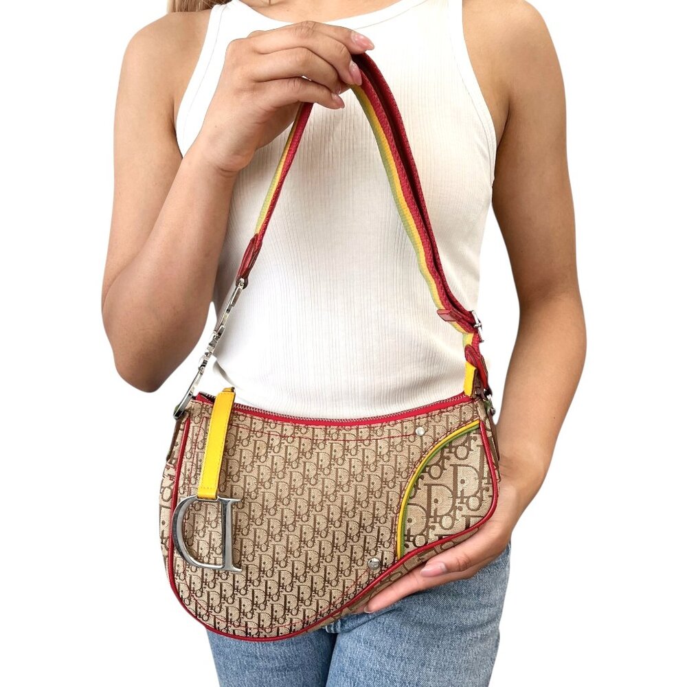 Chiristian Dior Vintage 2004 Trotter Monogram Logo Saddle Bag Rasta [106902]